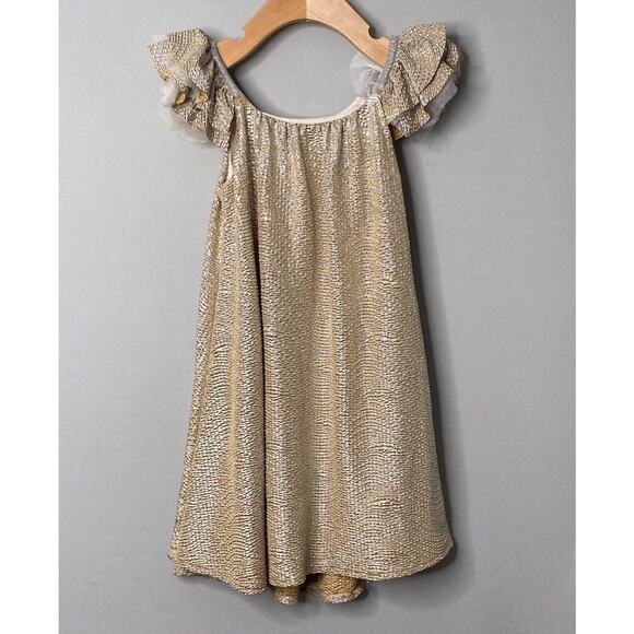 Luna Luna Tulle-Sleeve Gold Metallic Party Dress Girls 5 Yrs